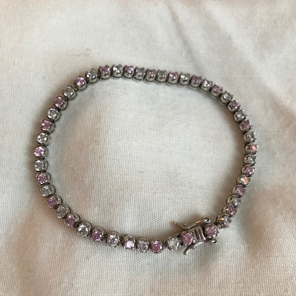 Pink & white 925 sterling tennis bracelet
